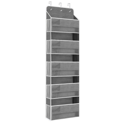 5-Tier Over the Door Storage Organizer with 10 Side Mesh Pockets Hanging Organizer with Clear Windows Grey