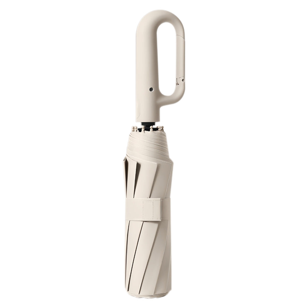 Automatic 10-Rib Folding Umbrella with Carabiner Handle UPF 40+ - Beige