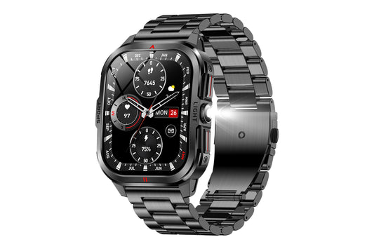 2.01inch Smartwatches with 100 Sports Modes Bluetooth Call Music Control for iPhone -Black metal strap