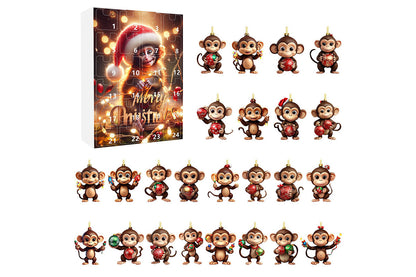 2025 Advent Countdown Calendar Monkey Christmas Hanging Ornaments -Smiling