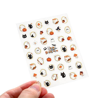 2 Sheets Halloween Nail Art Stickers Self-Adhesive Nail Decals with Pumpkin Cat Ghost Designs