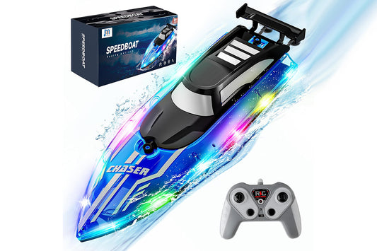 RC Boat for Little Ones with LED Lights 2.4Ghz Remote Control Racing Boats for Ages 6-Blue
