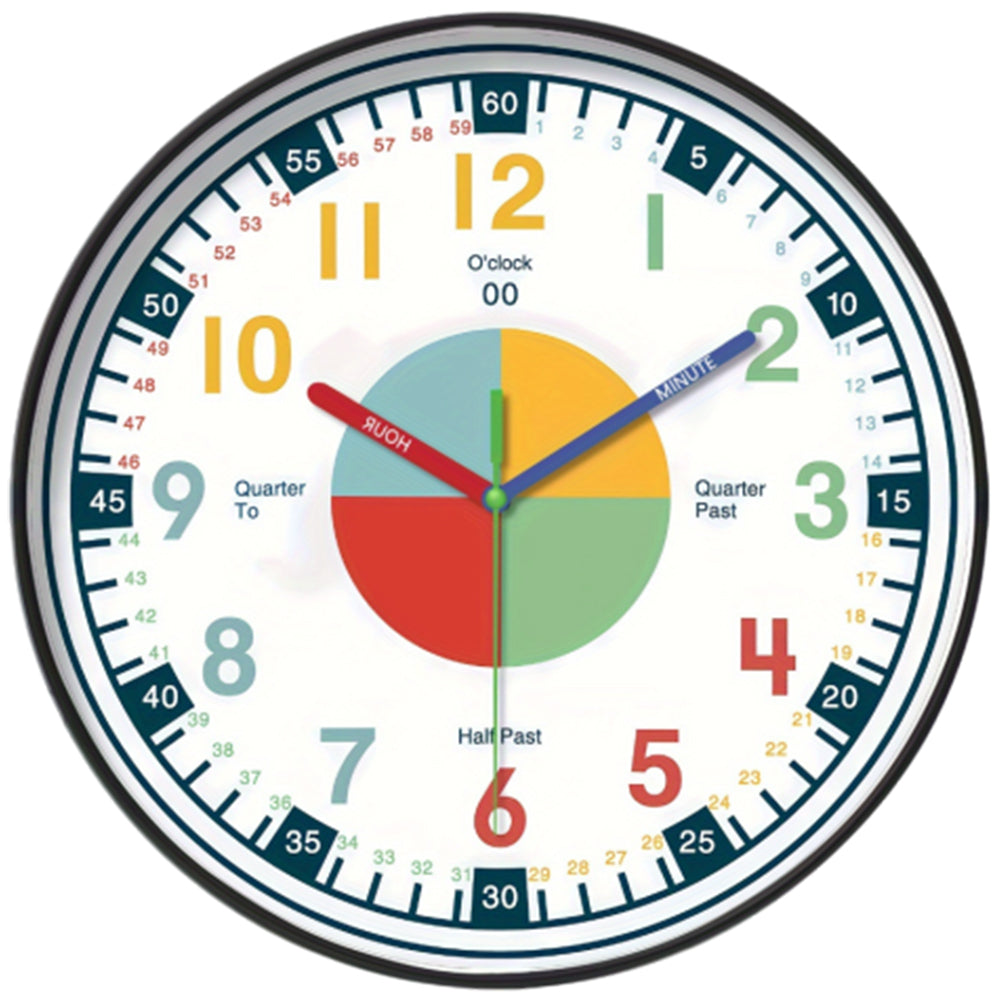 12-Inch Learning Wall Clock for Kids Silent Clock Battery Operated Colorful Teaching Time Clock Style 2