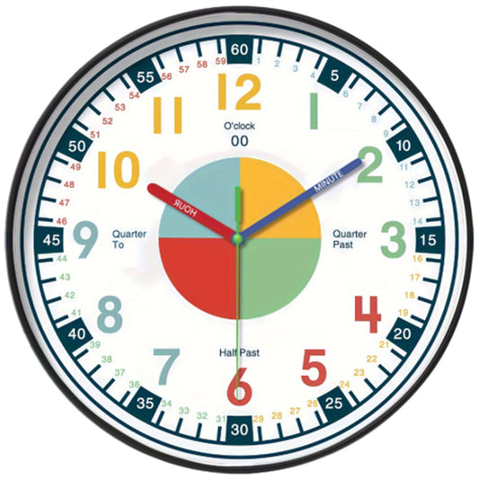 12-Inch Learning Wall Clock for Kids Silent Clock Battery Operated Colorful Teaching Time Clock Style 2