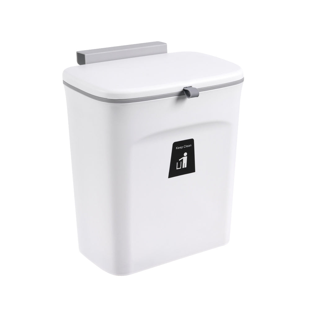 9L Hanging Kitchen Trash Can with Sliding Lid Under Sink Garbage Can White
