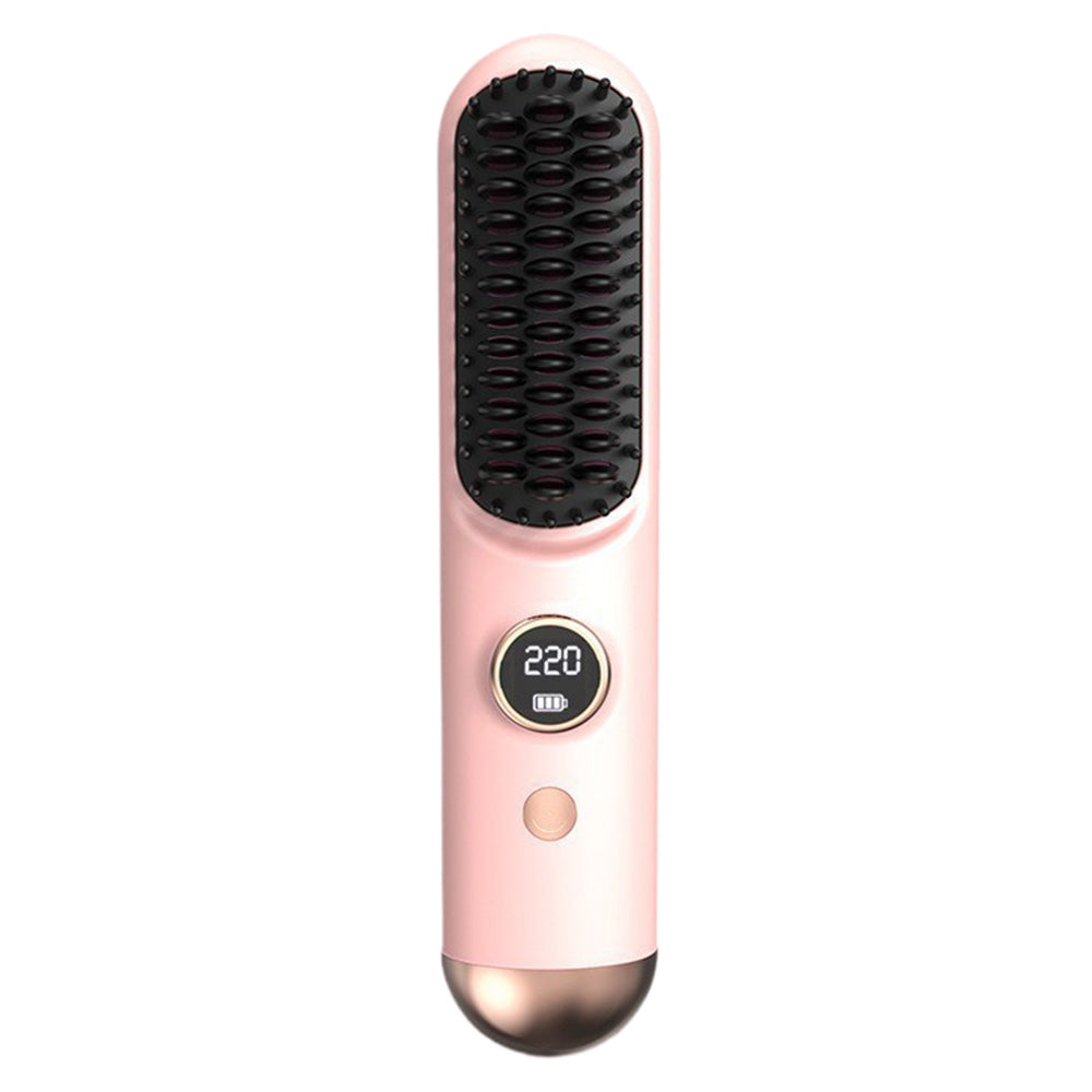 Cordless LCD Hair Straightening Brush 2-in-1 Portable Styling Tool for Travel-Pink