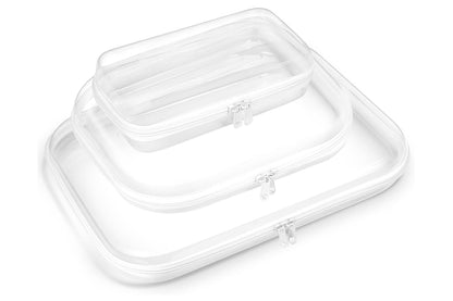 3Pcs Clear Hard Shell Zipper Case Waterproof Cosmetic Bag for Painting Brushes Toys