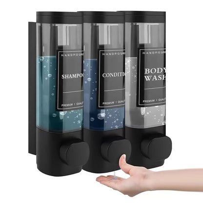 No-Drill Wall-Mounted Triple Soap Dispenser for Bathroom Shampoo Conditioner