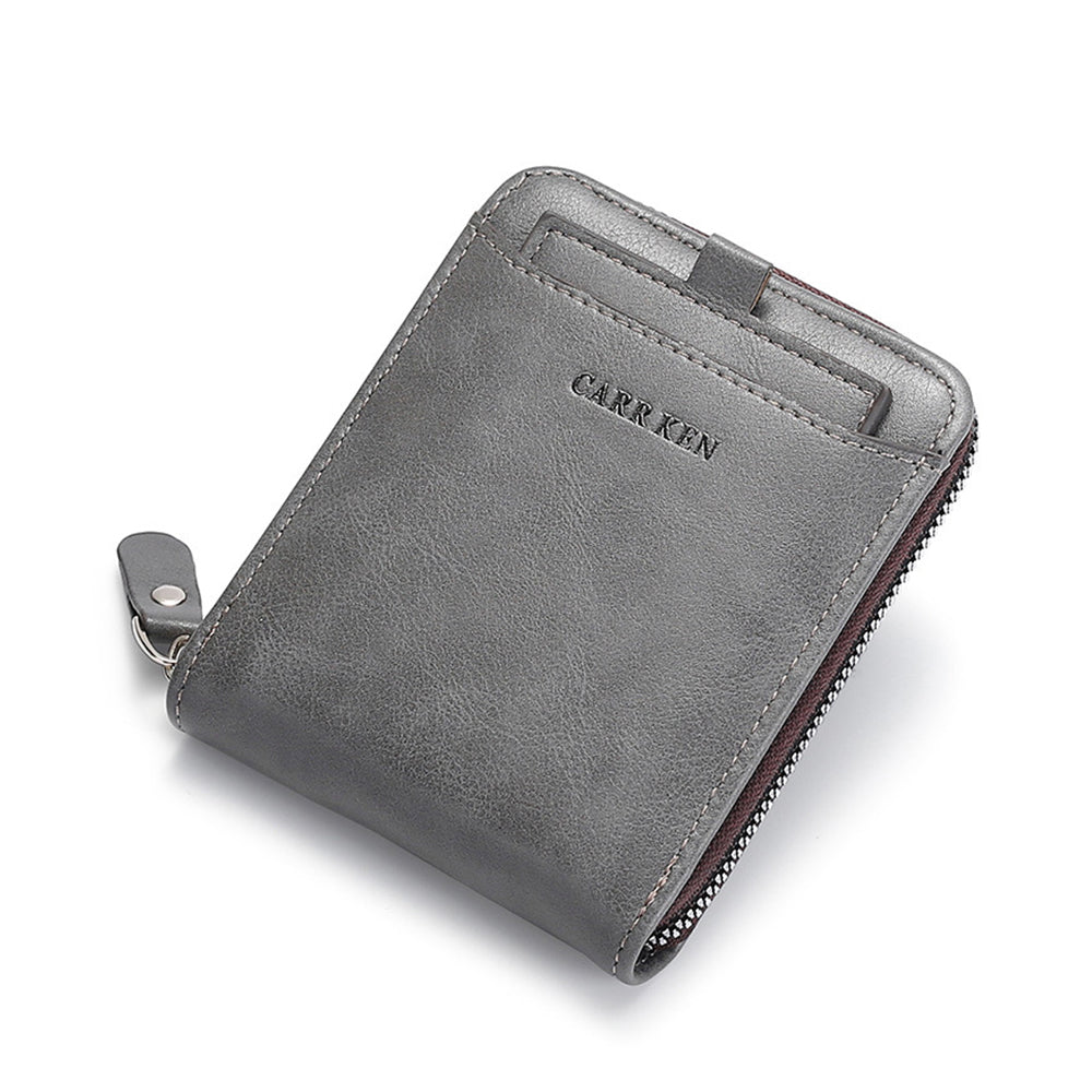 RFID Blocking Wallet Men PU Bifold Credit Card ID Holder Zipper Purse Grey