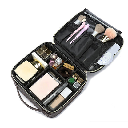 Checkered Travel Makeup Bag Adjustable Partition Cosmetic & Toiletry Organizer