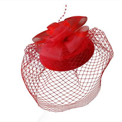 Vintage Mesh Rose Birdcage Veil Bridal Hair Headpiece - Red