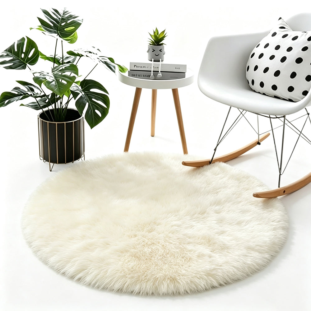 Round Plush Area Rug Soft Fluffy Non Slip Carpet-Beige