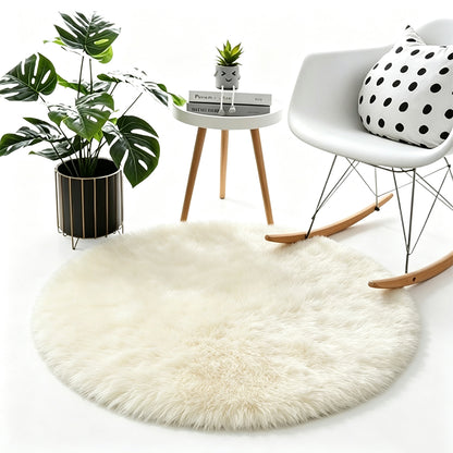 Round Plush Area Rug Soft Fluffy Non Slip Carpet-Beige