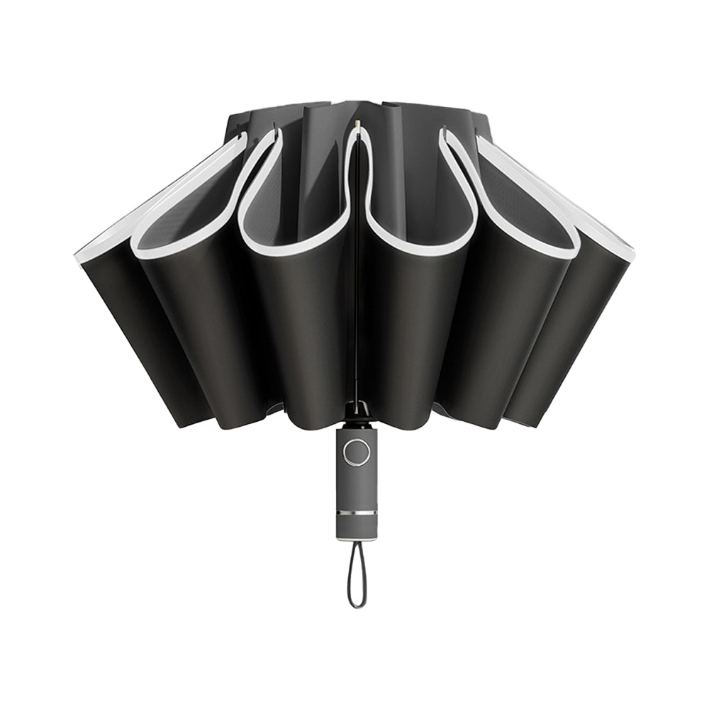 Automatic Folding Umbrella Inverted Umbrella Reverse Umbrella UV Protection Sun Umbrella with Safe Reflective Stripe Black