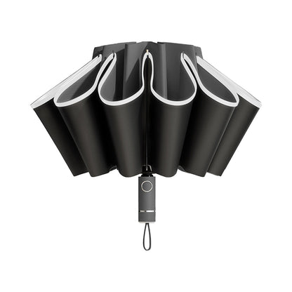 Automatic Folding Umbrella Inverted Umbrella Reverse Umbrella UV Protection Sun Umbrella with Safe Reflective Stripe Black