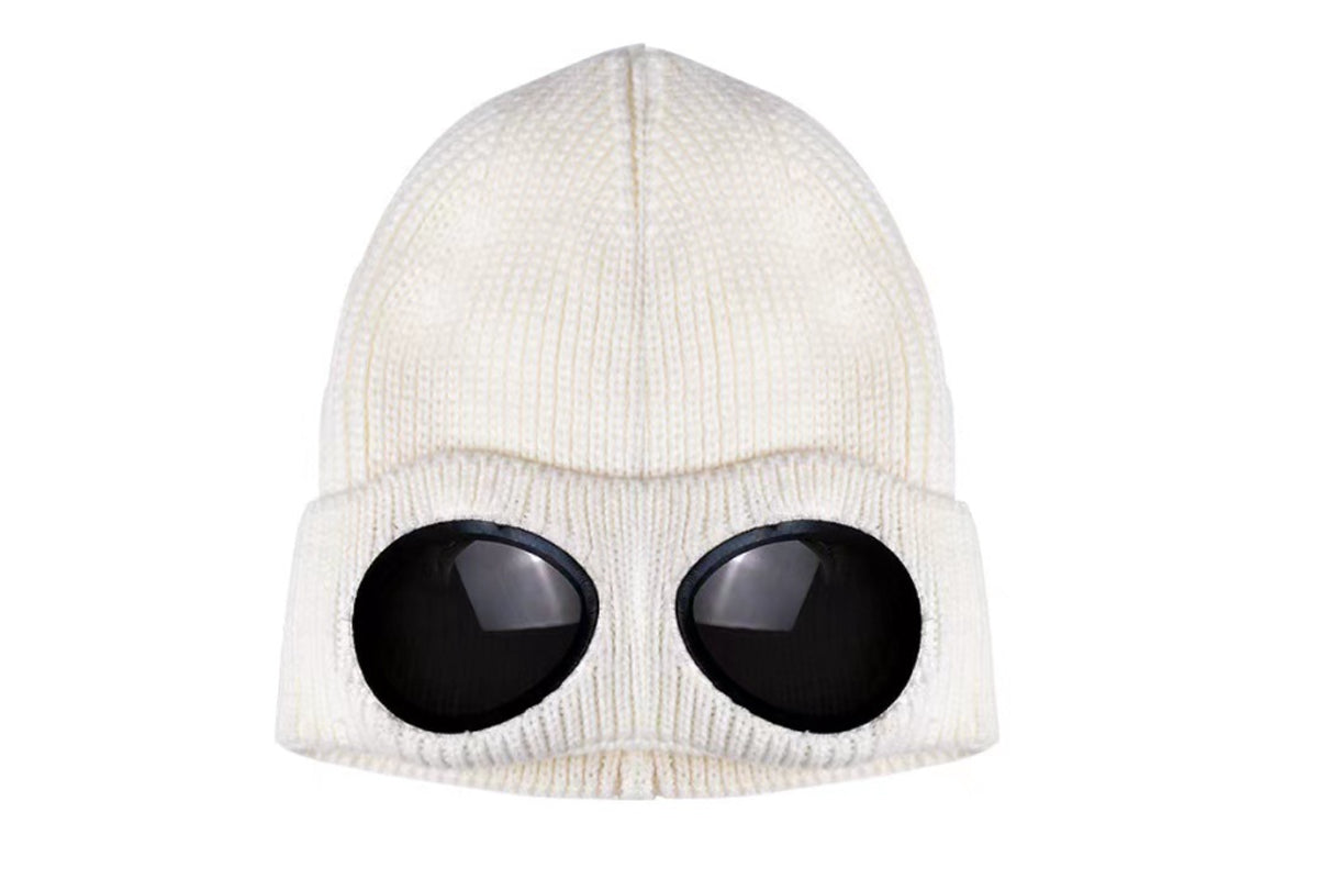 Winter Ski Hat with Goggles Thermal Knit Beanie - White