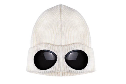 Winter Ski Hat with Goggles Thermal Knit Beanie - White