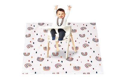 Washable Portable Baby Splat Mat For Under High Chair Arts Anti-Slip Floor Protector-Rainbow