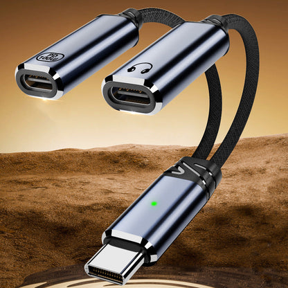 2-in-1 USB-C Splitter Dual Type-C Headphone and Charger Adapter Audio Dongle Cable for iPhone 16 Series Grey