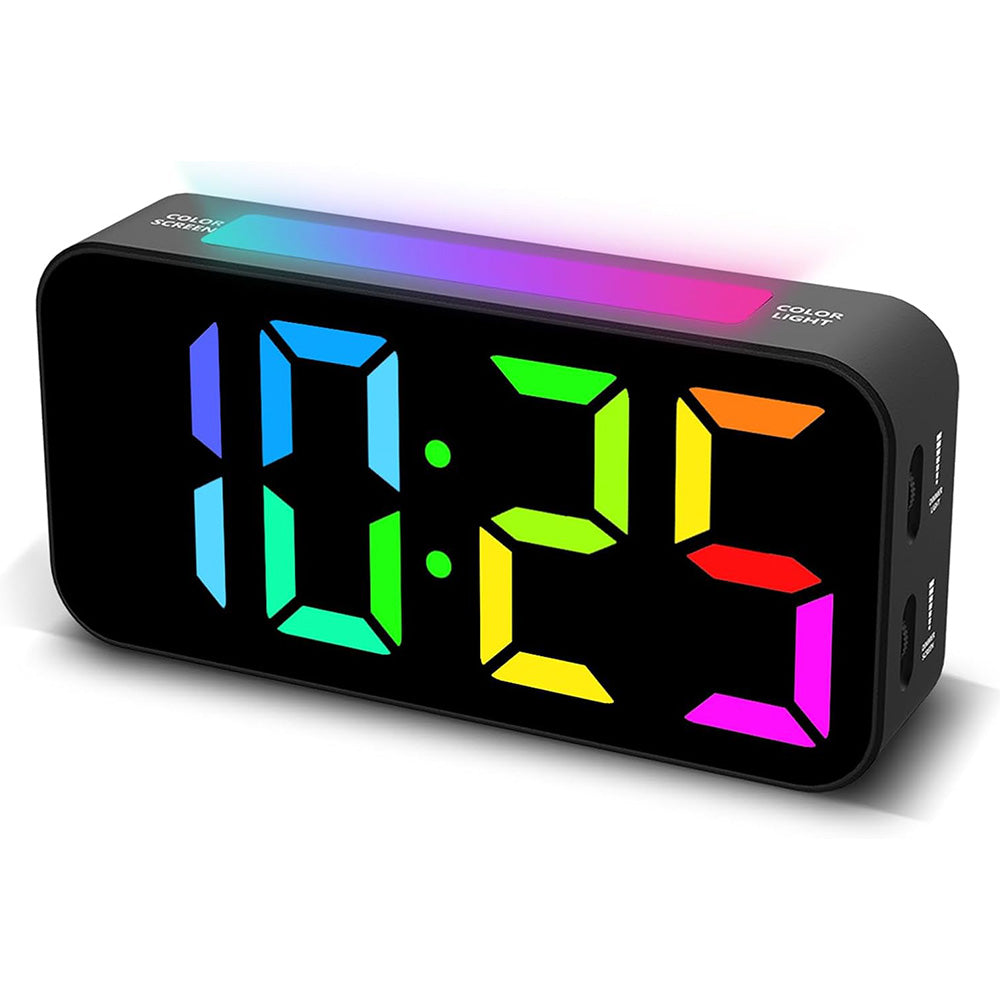 RGB LED Digital Alarm Clock with Night Light Adjustable Brightness and Volume for Heavy Sleepers