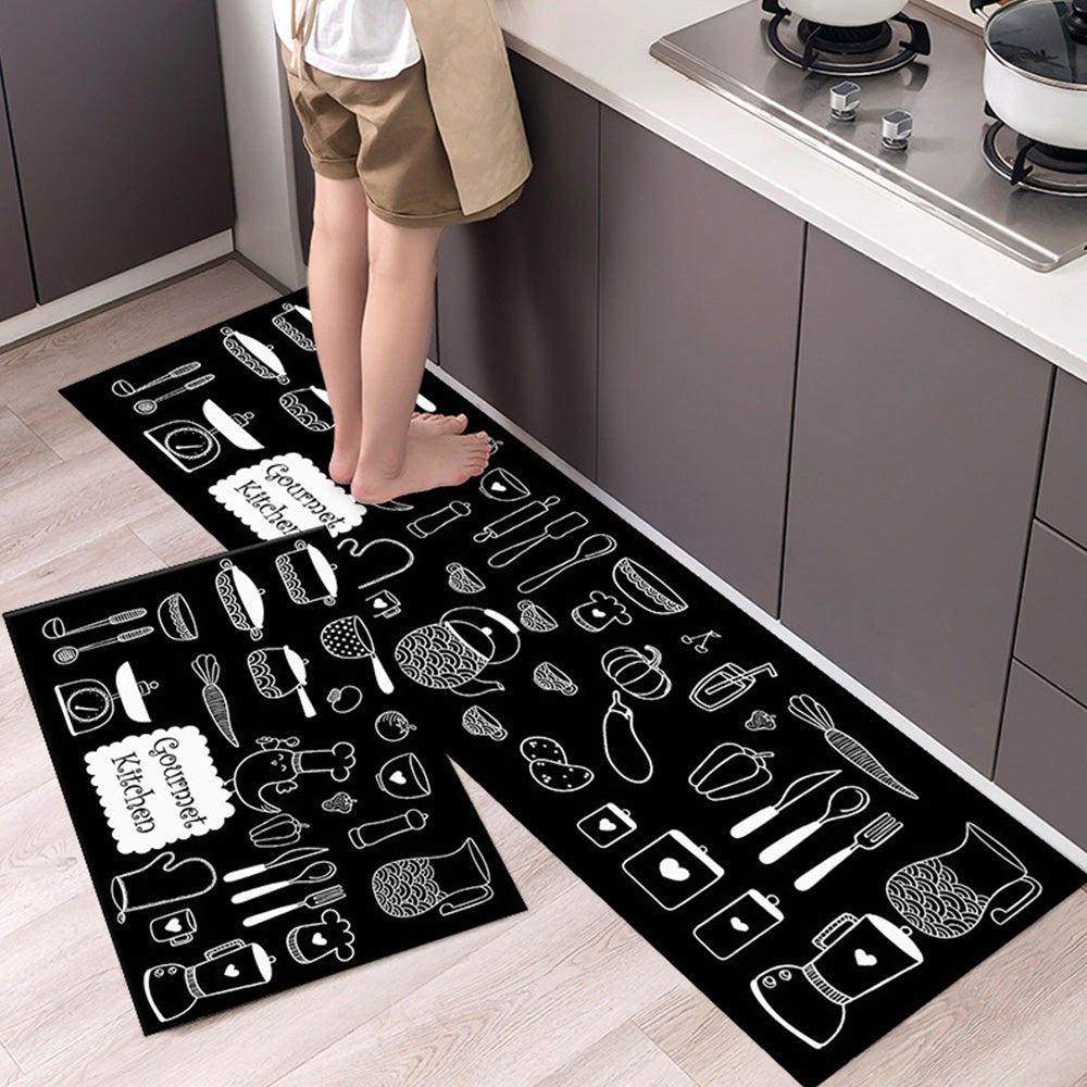 2-Piece Leather Kitchen Floor Mat Set