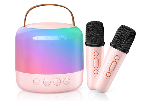Mini Karaoke Machine for Adults Portable Bluetooth Speaker with 2 Wireless Microphones Christmas Birthday Holiday Toy Gifts-Pink