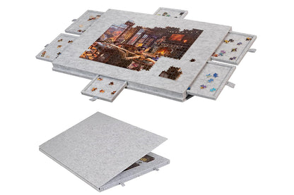 Puzzle Board with 6 Sliding Drawers Foldable Felt Puzzle Table Up to 1000 Pieces-Light Grey