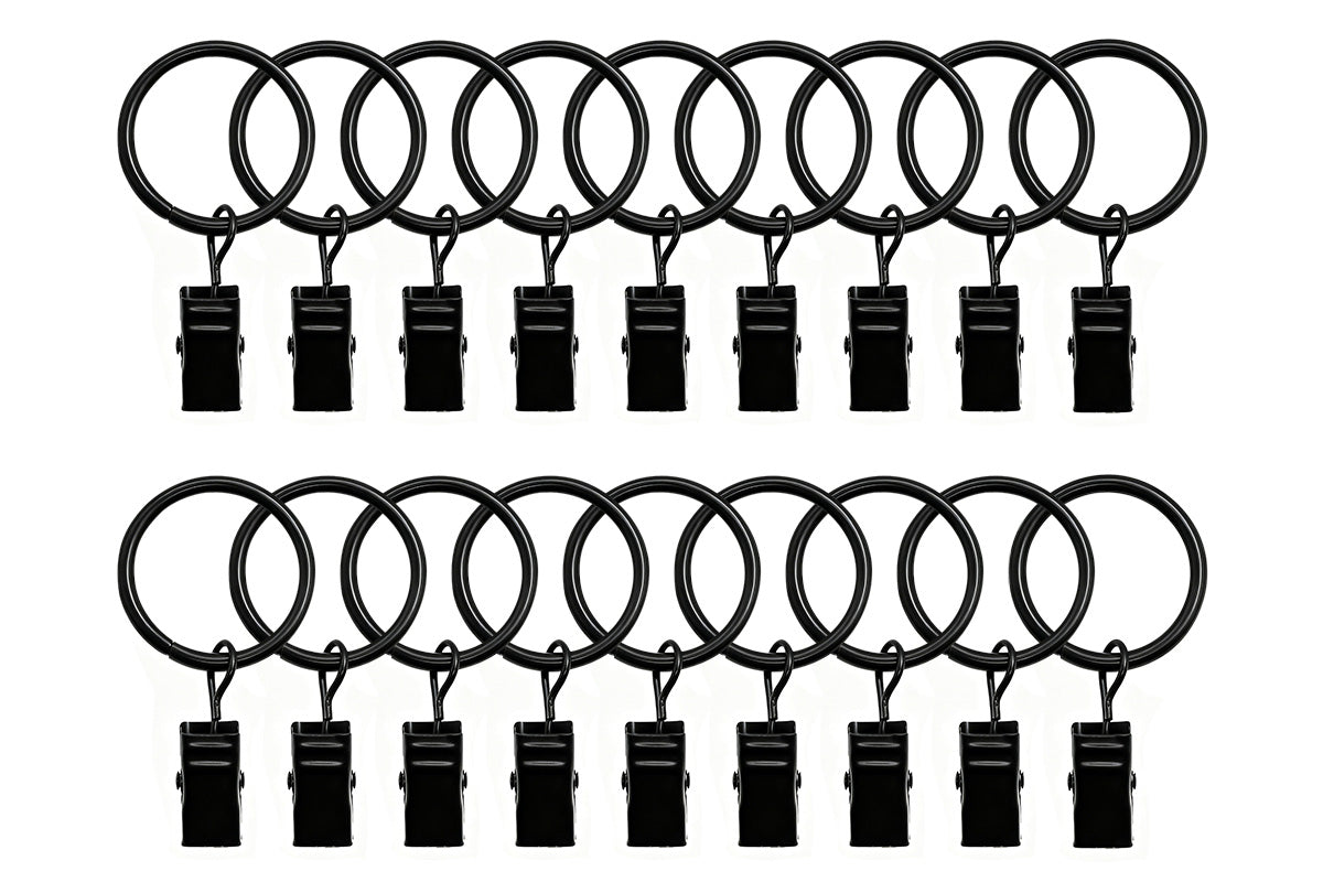 18-Pack Metal Curtain Rings Clips 4.0mm Wire 50mm Inner Diameter-Black