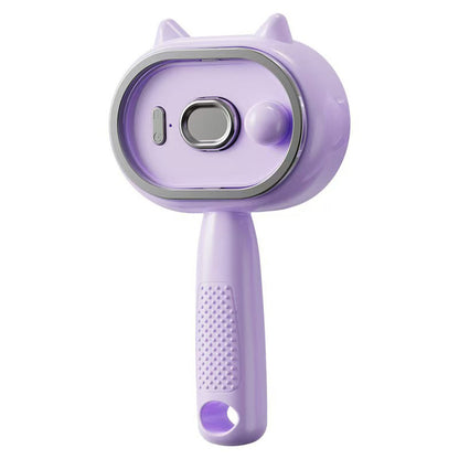Electric Spray Hair Brush with Cat Ear Design and One Click Cleaning - Purple