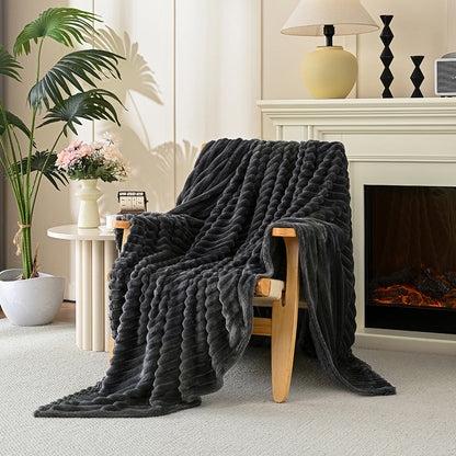 Cozy Plush Throw Blanket Fuzzy Bubble Blanket for Sofa Bedroom Living Room Dark Gray