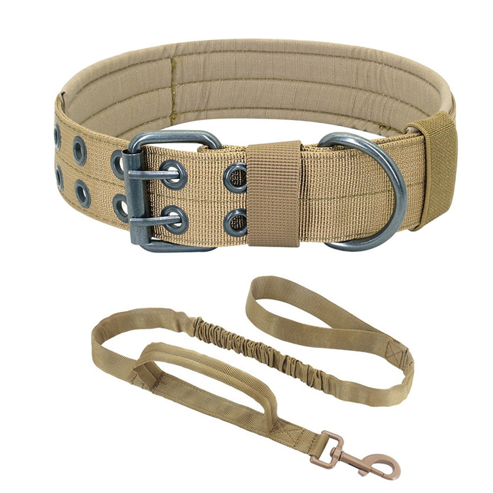 Adjustable Padded Nylon Dog Collar and Leash Set for Large Dogs - Khaki