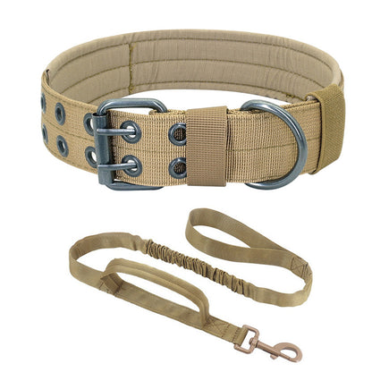 Adjustable Padded Nylon Dog Collar and Leash Set for Large Dogs - Khaki
