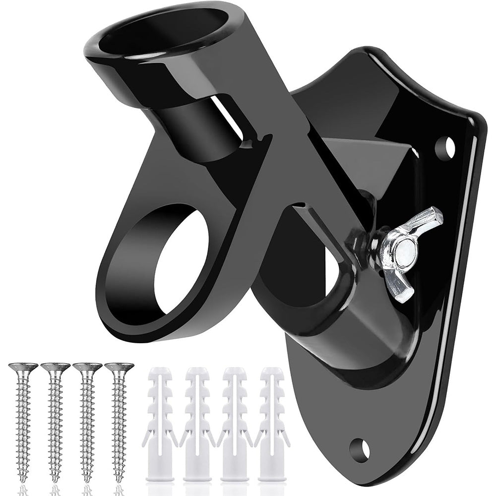 Dual Hole Adjustable Aluminum Flag Pole Wall Mount Holder - Black