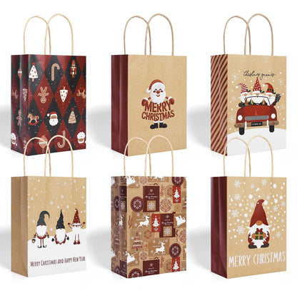 12 Pack Kraft Paper Christmas Gift Bags with Handles in 6 Designs