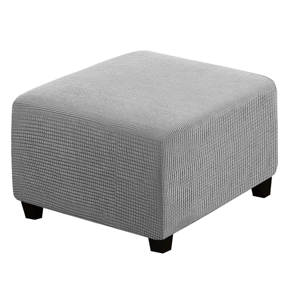 Square Ottoman Cover Stretch Textured Slipcover for Footstool Light Gray L