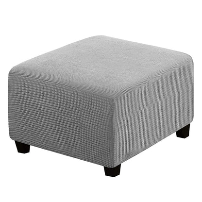 Square Ottoman Cover Stretch Textured Slipcover for Footstool Light Gray L