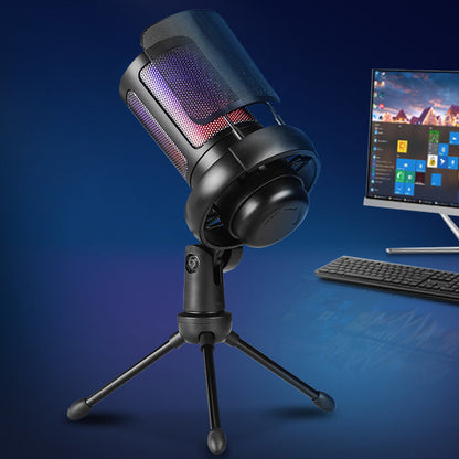 USB Powered RGB Gaming Microphone Condenser Mic with Quick Mute and Tripod Stand for PC PS5