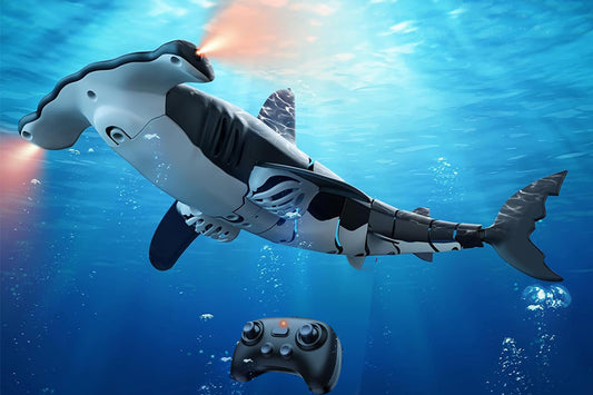 2.4Ghz Remote Control Shark Toy for Boys Electric RC Sharks Fish Toys with Light -Blue