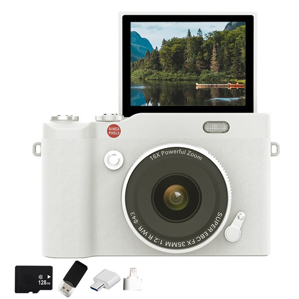 4K 64MP Vlogging Camera with Flip Screen & 16X Digital Zoom White