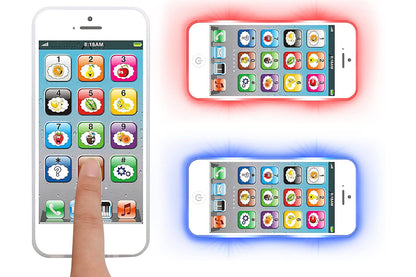 Learning Toy Play Cell Phone with 8 Functions and Dazzling Lights Interactive Toy for Boys Girls-White