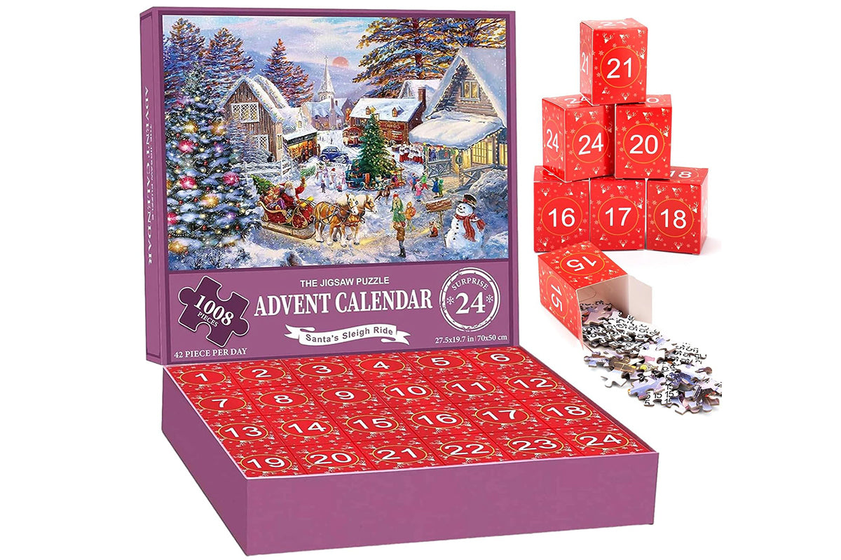 Christmas Advent Calendar 1008 Pieces Jigsaw Puzzles 24 Box Christmas Puzzle Countdown Calendar Funny Christmas Game Gift