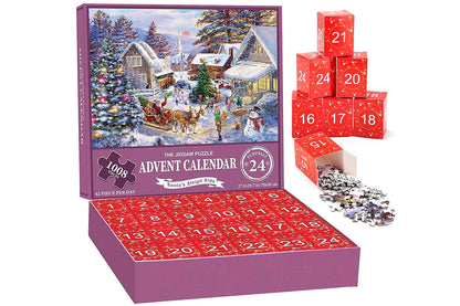 Christmas Advent Calendar 1008 Pieces Jigsaw Puzzles 24 Box Christmas Puzzle Countdown Calendar Funny Christmas Game Gift