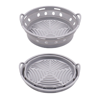 2Pcs Round Foldable Air Fryer Silicone Pot Reusable Air Fryer Basket Oven Baking Tray Pan Air Fryer Liner Red and Grey