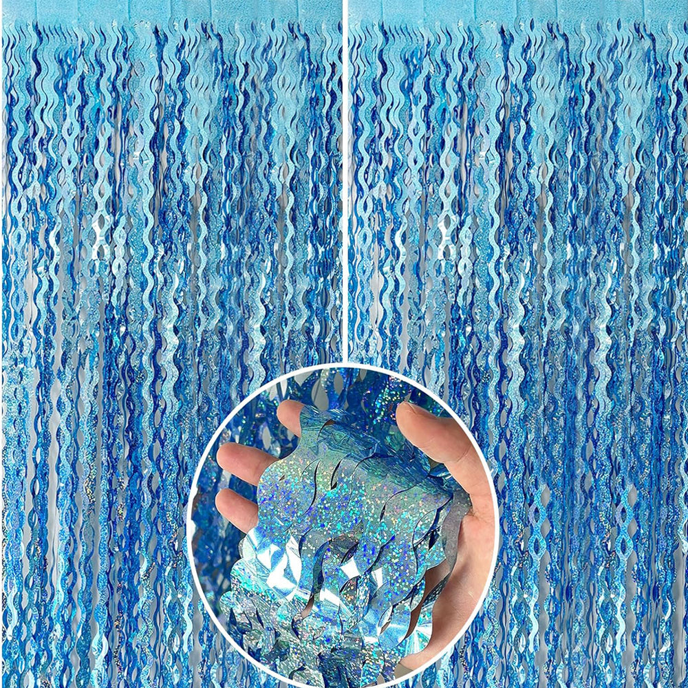 4 Piece Fringe Curtains Shiny PET Streamer Party Backdrop - Blue