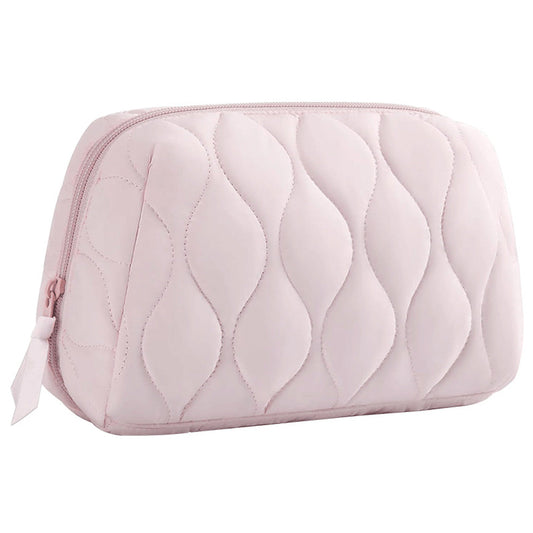 Travel Makeup Bag Puffy Padded Cosmetic Organizer Case Wide Opening Toiletry Pouch Pink