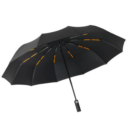 Automatic Folding Umbrella UV Protection Sun Umbrella with Safe Reflective Stripe Black