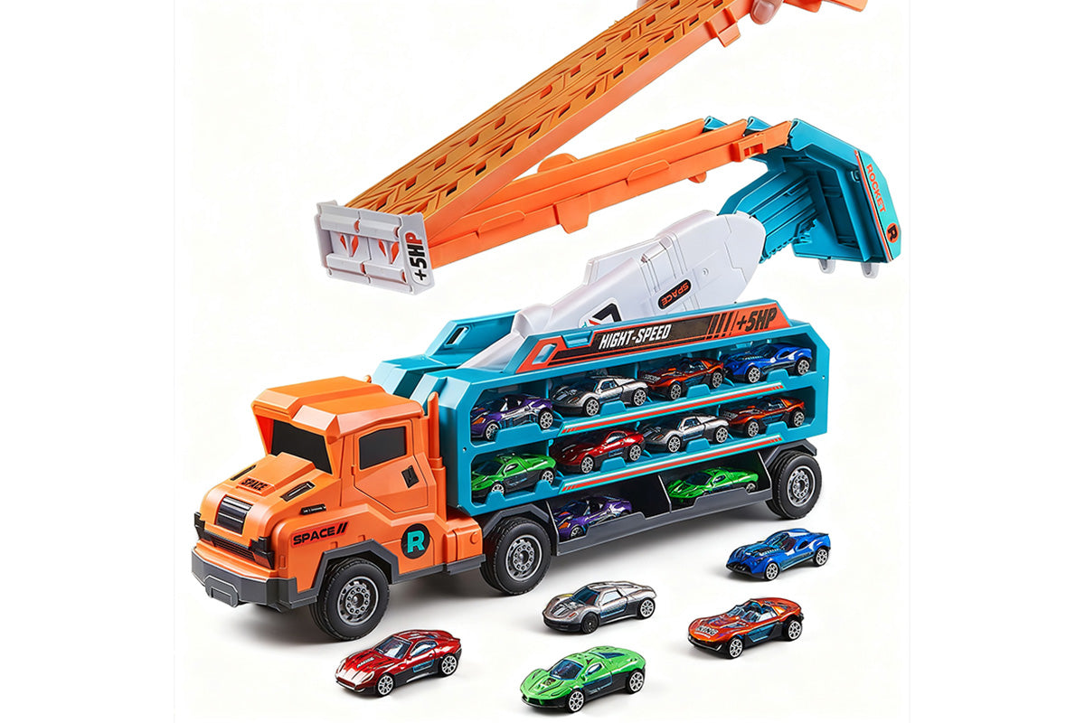 Carrier Truck Transport Car Toys Foldable 3 Layer Car Race Track Toys -Green
