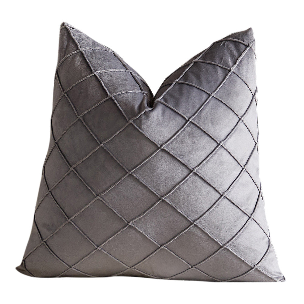 Velvet Rhombus Pleated Cushion Cover for Sofa Bedroom and Window Seat - Grey