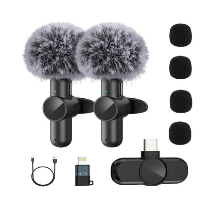 2-in-1 Wireless Lavalier Microphone for iPhone iPad Plug-Play Lapel Microphone for Recording Vlog Livestream