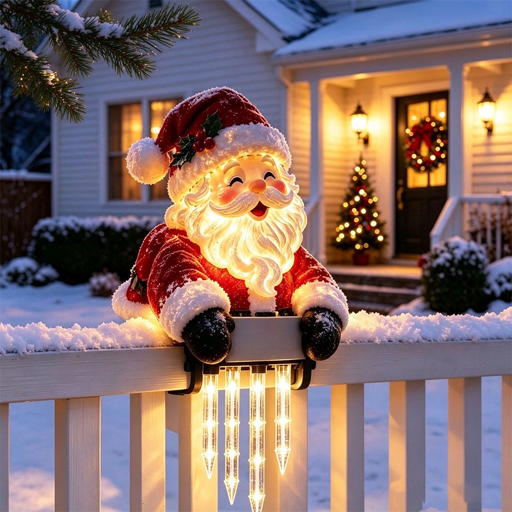 Solar Fence Icicle Light Cascading Glow Holiday Decoration Light - Santa